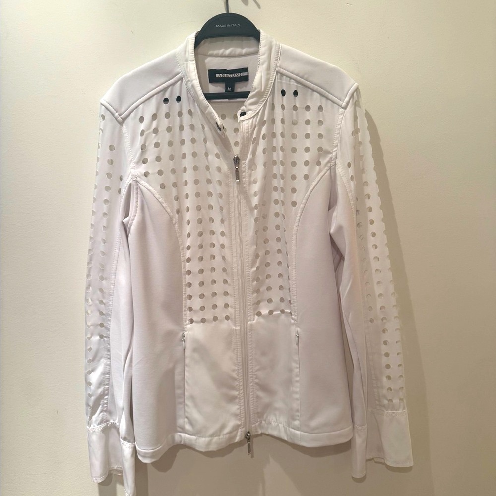 Anatomie White Bomber Jacket with Perforated Design. Size M.
